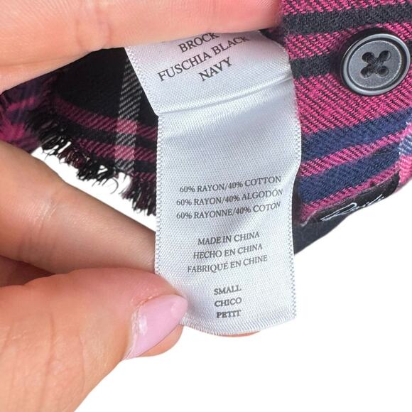 Rails Brock Fuschia Navy Black Plaid Flannel Frayed Long Sleeve Button Up Top - Picture 14 of 15